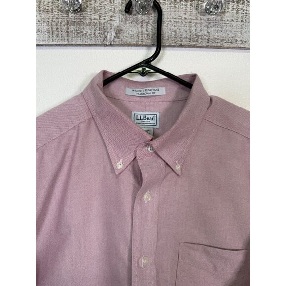 LL BEAN Shirt Mens 17 R X-L Wrinkle Resistant Button Up Cotton Pink Casual - Picture 9 of 9